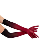 Leg Avenue Ombre Mesh Opera Length Gloves OS Red showcasing a stunning ombre design in red and black color blend.