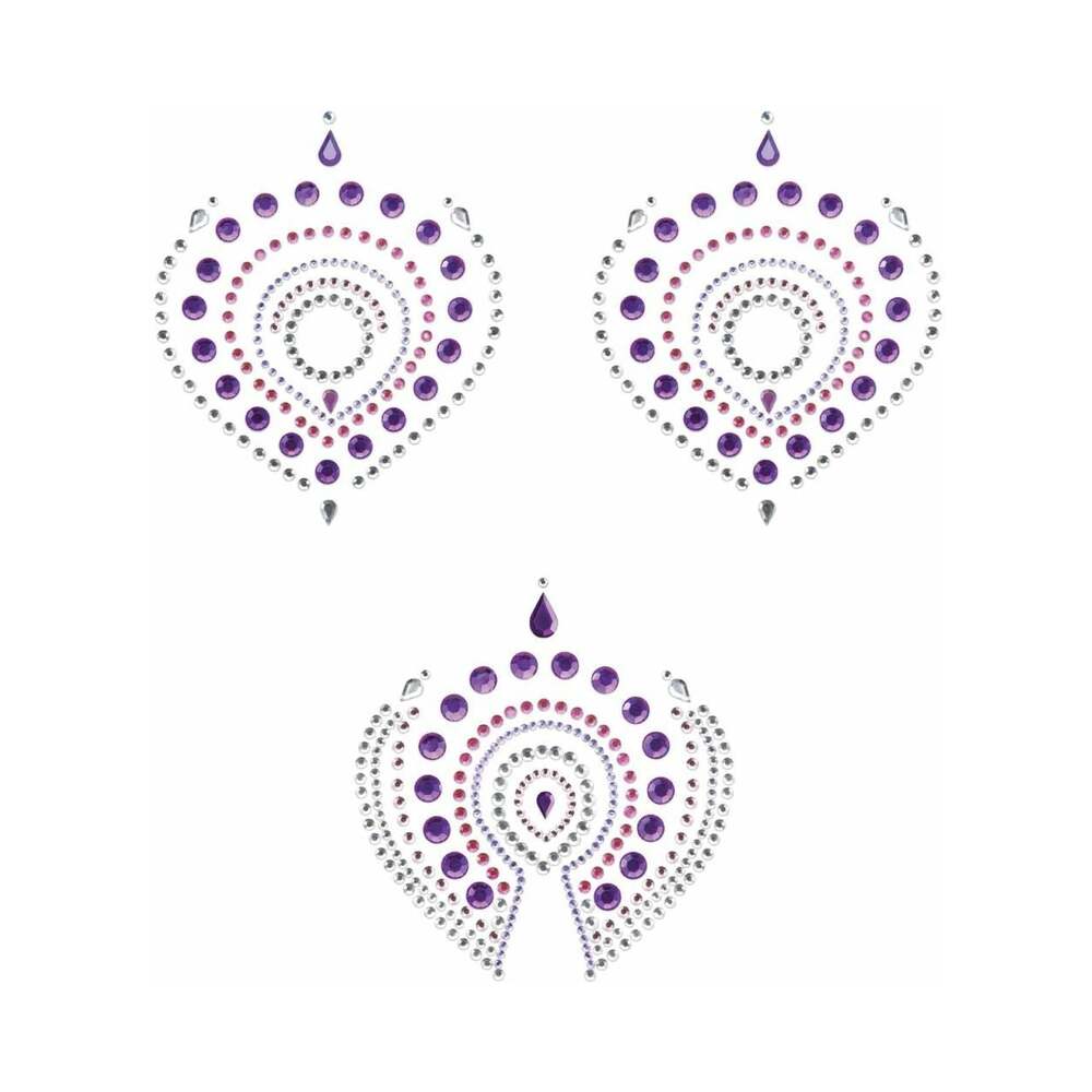 Bijoux Indiscrets Flamboyant Rhinestone Body Decorations featuring purple and silver designs.