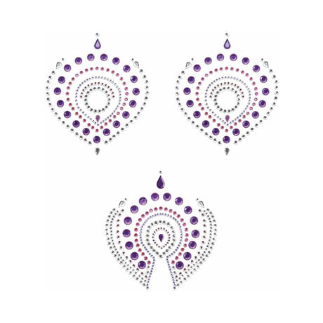 Bijoux Indiscrets Flamboyant Rhinestone Body Decorations featuring purple and silver designs.
