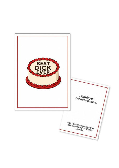 Naughty Greeting Card Best Dick Ever featuring a cake illustration and humorous inside message.