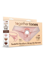 Together NudeFit FlexCurv Adjustable Harness Vanilla packaging showing adjustable strap-on harness design.
