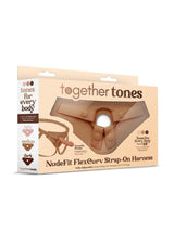 Together NudeFit FlexCurv Adjustable Harness Caramel packaging showing a fully adjustable strap-on design.