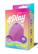 Bodywand 4Play Sweet Suction Clitoral Stimulator Purple packaging with ten suction modes showcased.