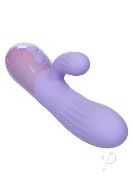 Aura Rotating Ripple Silicone Dual Massager Purple with soft rippling texture for pleasure and stimulation.