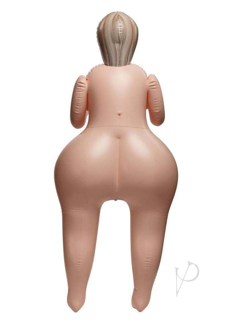 Back view of Fuck Dolls Heavy Heather Inflatable Doll Vanilla showcasing its voluptuous shape and curves.