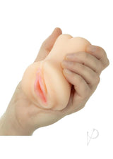 Cheap Thrills Cherry Poppers The Car Hop Stroker Vanilla held in hand, showcasing its soft, lifelike material.