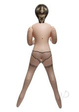 Fuck Dolls Busty Britney Inflatable Doll Vanilla in seductive lingerie with fishnet stockings from the back.