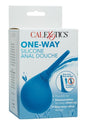 Water Systems One-Way Silicone Anal Douche Blue packaging with flexible tip and backflow prevention features.