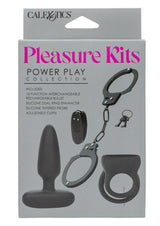 Pleasure Kits Power Play Collection Vibrator Kit Black packaging showcasing its components and features.