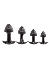 Walk Around Trainer Plugs 4 Pack Black, a set of four tapered anal training plugs in black for comfortable exploration.