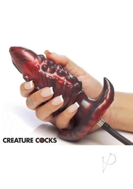Creature Cocks Asstopus Inflatable Anal Plug Large held by hand with pump attached, showcasing its tentacle design.