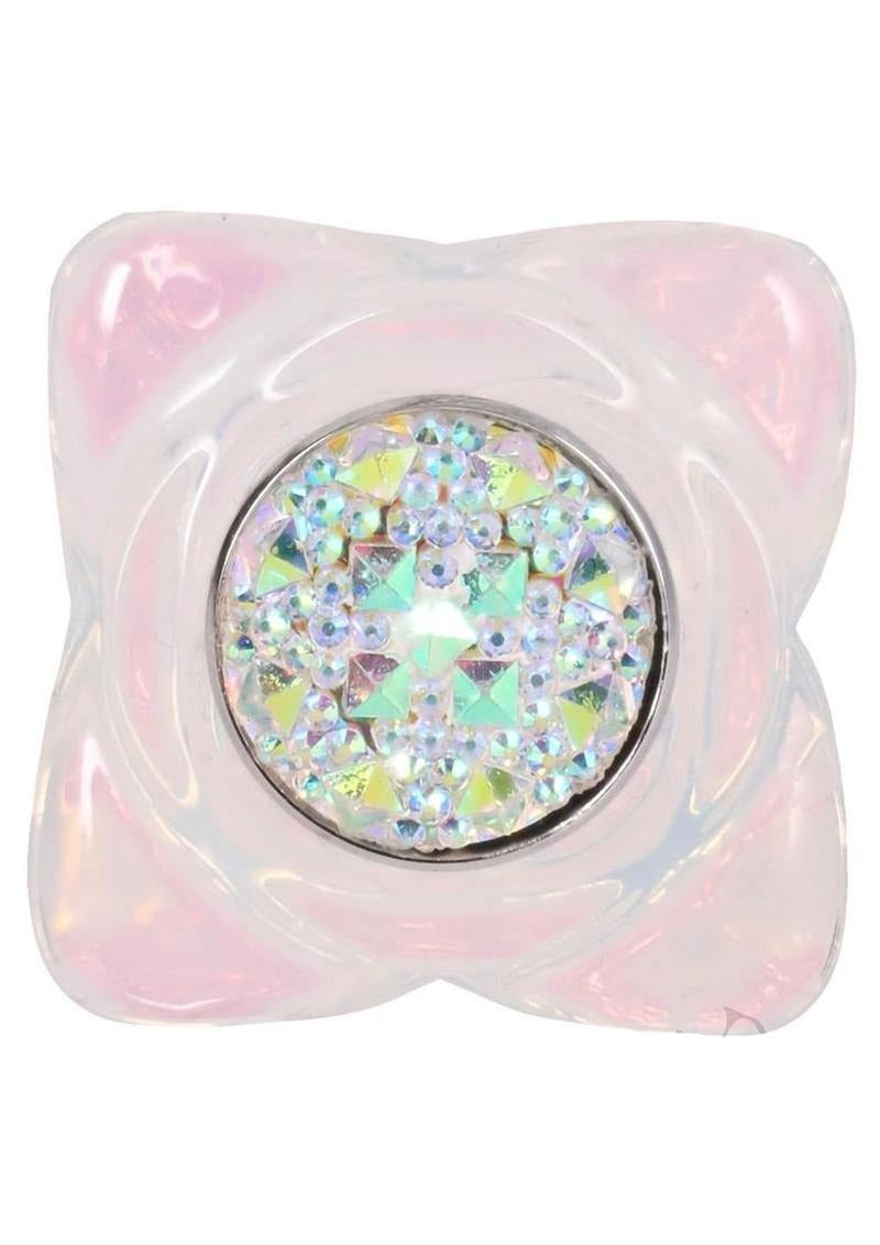 Booty Bling Jeweled Silicone Anal Plug Large Clear with a crystal base and translucent silicone finish.