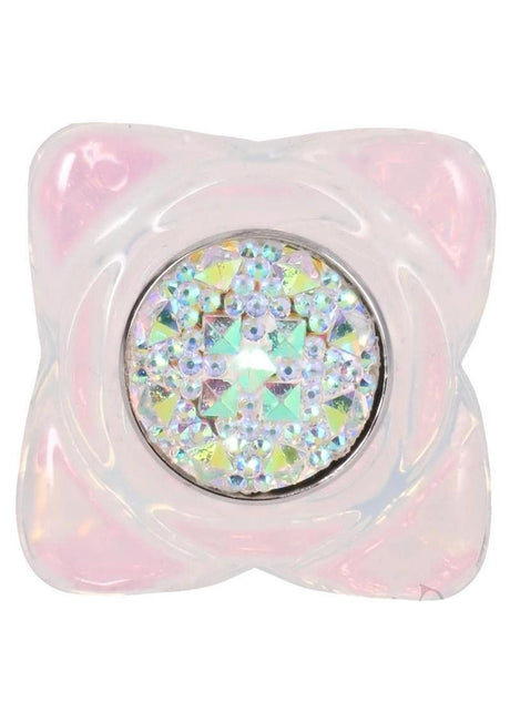 Booty Bling Jeweled Silicone Anal Plug Large Clear with a crystal base and translucent silicone finish.