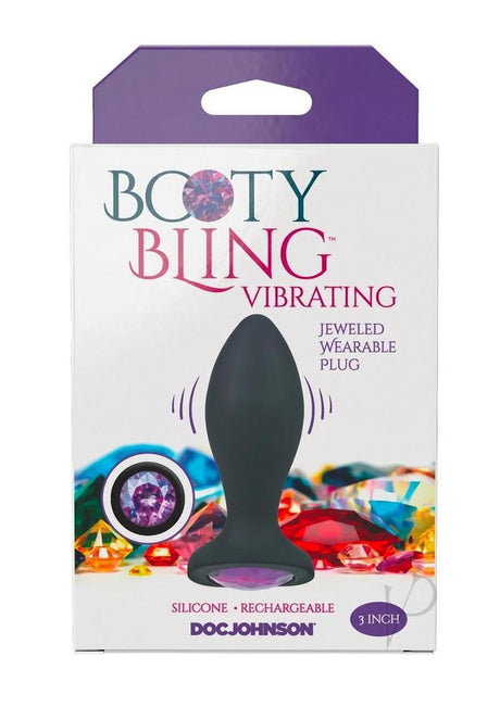 Booty Bling Jeweled Wearable Vibrating Plug 3 inch Purple