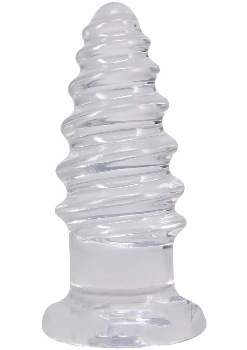 Crystal Jellies Anal Twist Plug 7 inches Clear, a clear and flexible erotic tool with sculpted ridges for layered stimulation.