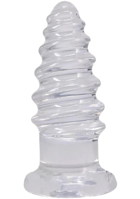 Crystal Jellies Anal Twist Plug 7 inches Clear, a clear and flexible erotic tool with sculpted ridges for layered stimulation.