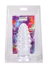 Crystal Jellies Anal Twist Plug 7 inches Clear packaged product featuring sculpted ridges for stimulation.