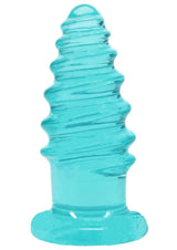 Crystal Jellies Anal Twist Plug 6 inches Blue, soft and flexible with ridges for layered stimulation.