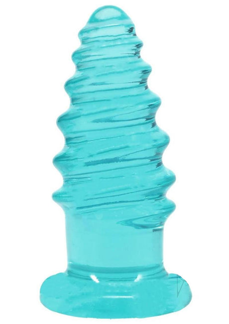 Crystal Jellies Anal Twist Plug 6 inches Blue, soft and flexible with ridges for layered stimulation.