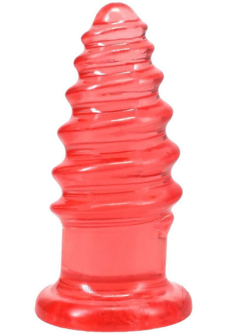 Crystal Jellies Anal Twist Plug 6 inches Pink showcasing its ridged design for enhanced stimulation.