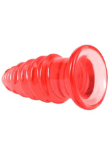 Crystal Jellies Anal Twist Plug 6 inches Pink displayed at an angle, showcasing its ridged design and flared base.