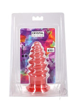 Crystal Jellies Anal Twist Plug 6 inches Pink in packaging showcasing its soft, flexible design and ridged texture.