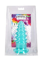 Crystal Jellies Anal Twist Plug 7 inches Teal in packaging, showcasing its sculpted design and flared base.