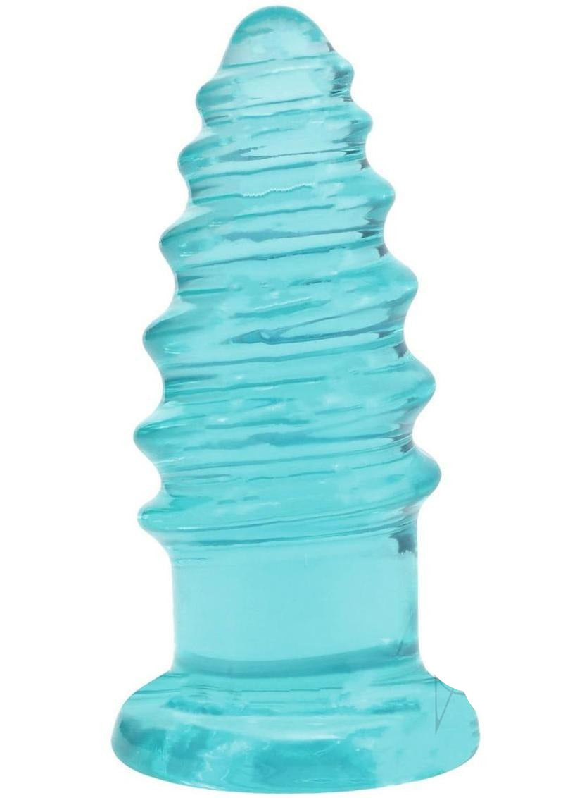 Crystal Jellies Anal Twist Plug 7 inches Teal, a flexible anal toy with ridges for enhanced stimulation.
