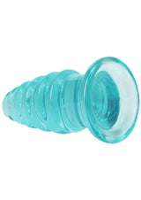 Crystal Jellies Anal Twist Plug 7 inches Teal, soft flexible erotic toy with ridges for layered stimulation.