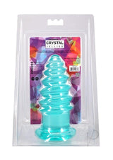 Crystal Jellies Anal Twist Plug 7 inches Teal in packaging, featuring ridged design for enhanced stimulation.