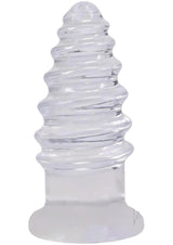 Crystal Jellies Anal Twist Plug 6 inches Clear showcasing sculpted ridges for enhanced stimulation.