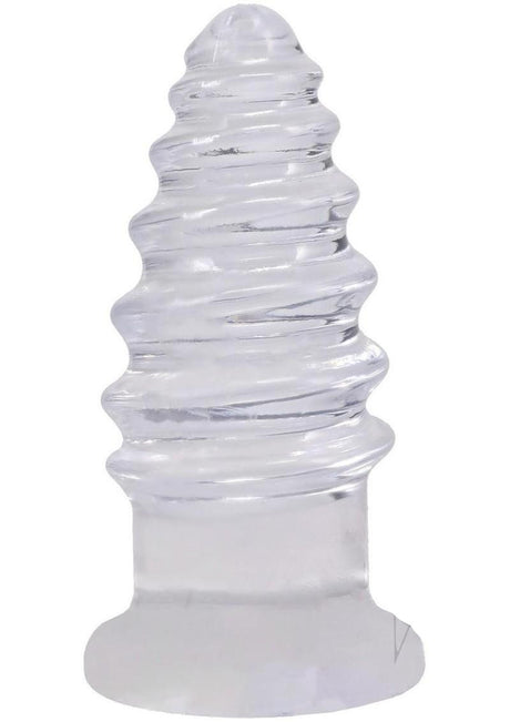 Crystal Jellies Anal Twist Plug 6 inches Clear showcasing sculpted ridges for enhanced stimulation.