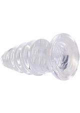 Crystal Jellies Anal Twist Plug 6 inches Clear featuring sculpted ridges and a flared base.