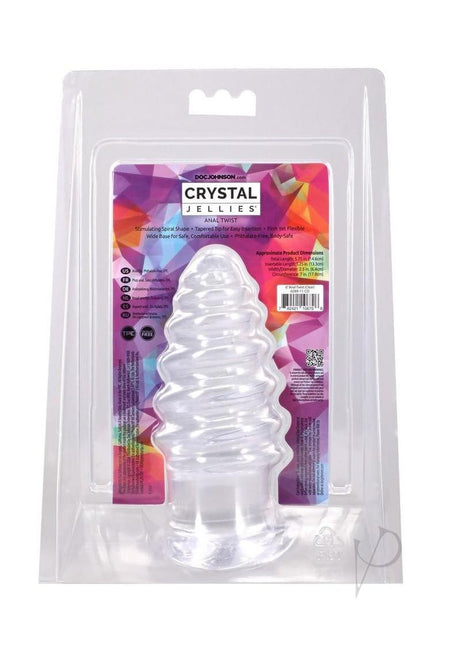 Crystal Jellies Anal Twist Plug 6 inches Clear packaging with colorful background.