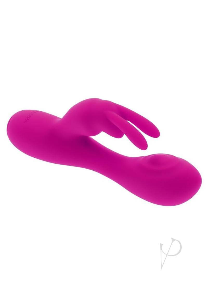 Selopa Luna Bunny Rechargeable Silicone Rabbit Vibrator Pink in vibrant pink color, showcasing its flexible bunny ears design.