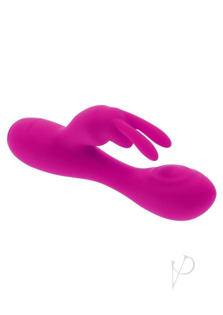 Selopa Luna Bunny Rechargeable Silicone Rabbit Vibrator Pink in vibrant pink color, showcasing its flexible bunny ears design.
