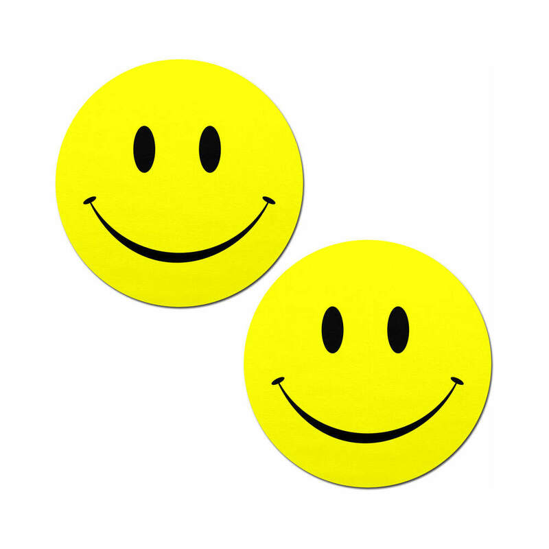 Pastease Happy Smiley Face Pasties Yellow, bright yellow circular pasties with smiley face design.