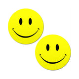 Pastease Happy Smiley Face Pasties Yellow, bright yellow circular pasties with smiley face design.