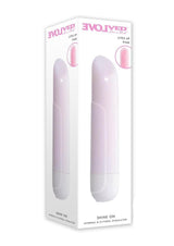 Shine On Light-Up Rechargeable Bullet White Pink packaged, featuring a sleek design and soft pink illumination.
