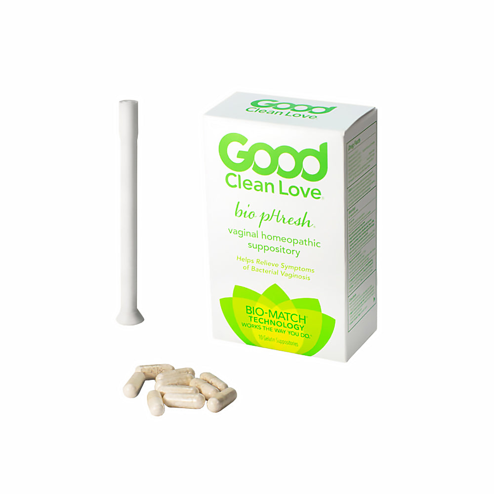 Good Clean Love BiopHresh Vaginal Homeopathic Suppository 10-Pack with applicator and capsules for vaginal health.
