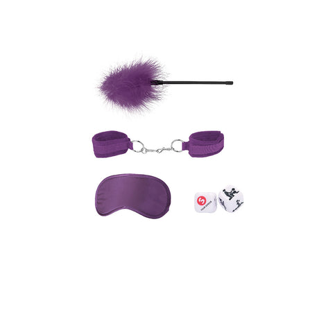 Ouch Introductory Bondage Kit No 2 Purple featuring restraints, feather tickler, and sensory elements.
