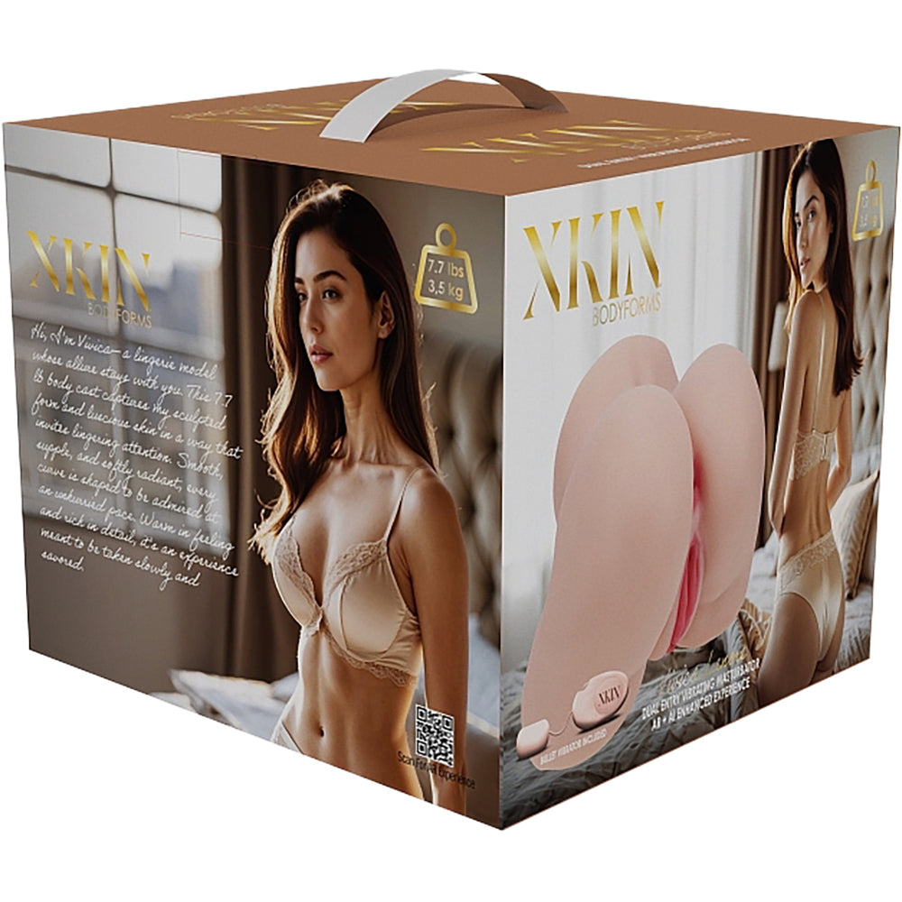 Xkin Vivica Lenore Bodyforms Masturbator 7.7 Lbs Flesh packaging showcasing product features and design.