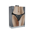 Ouch Metallic Strap On Gun Metal packaging showcasing a metallic strap-on harness with adjustable features.