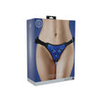 Ouch Metallic Adjustable Strap-On Harness Blue packaging showing its stylish design and metallic blue finish.