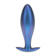 Ouch Oval Anal Plug Silicone Metallic Blue featuring a sleek, tapered design in a striking metallic blue finish.