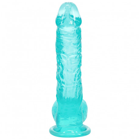 Realrock Realistic Dildo With Balls 5 Inch Turquoise reflecting lifelike design and vibrant color.