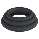 Levelz Classic Silicone Cock Ring Set Black, featuring three varying sizes in a sleek black design.