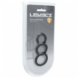 Levelz Classic Silicone Cock Ring Set Black packaging featuring three silicone cock rings in varying sizes.