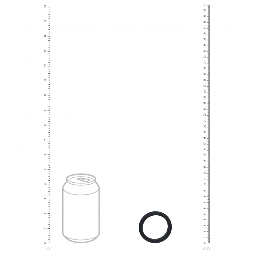 Levelz Wide O Silicone Cock Ring Large 42mm Black next to a soda can for size comparison.