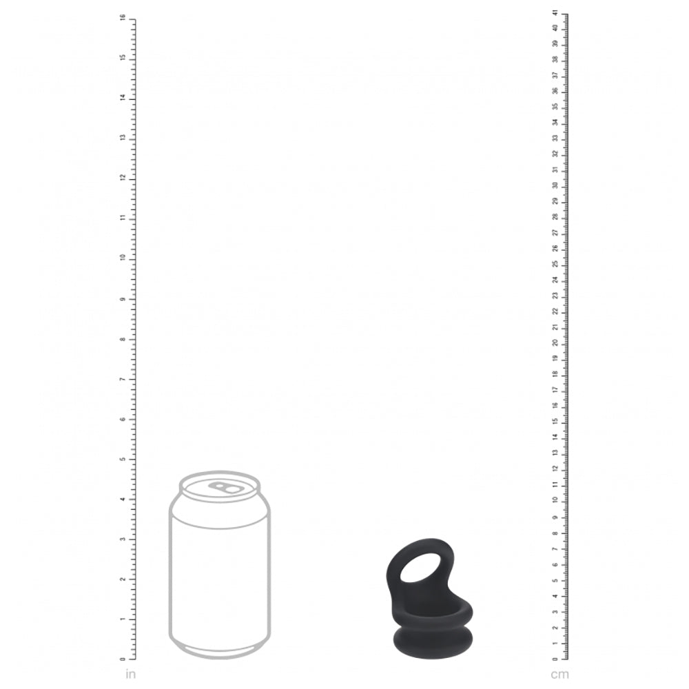 Levelz Wide Double O Silicone Cock Ring M Black shown next to a can for size comparison.